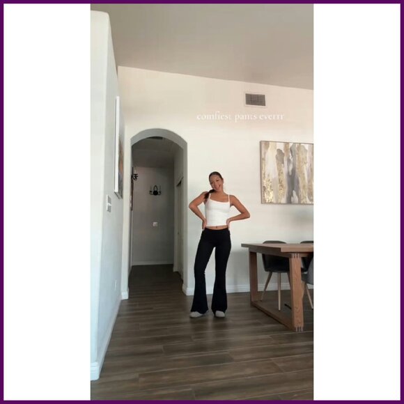 Women's Flare Leggings Fold Over Yoga Pants Cotton Blend Comfy - Picture 8 of 8